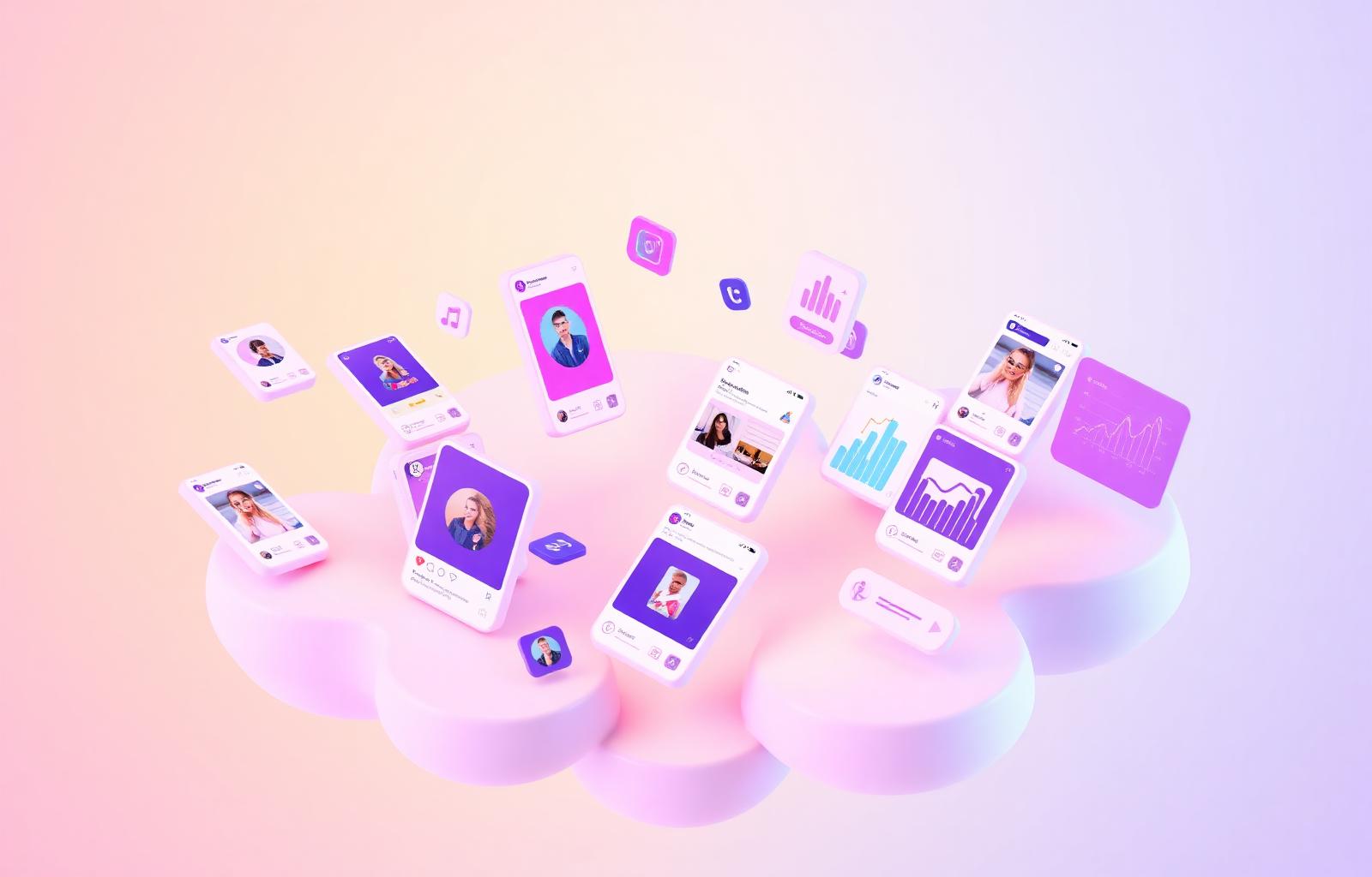 AI-generated social media content floating in a cloud